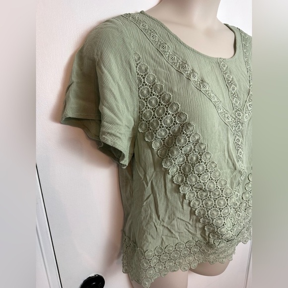 Daytrip Applique Sage Boho Crocket Women’s Top Tie Back Size XL #1600 - Picture 5 of 11